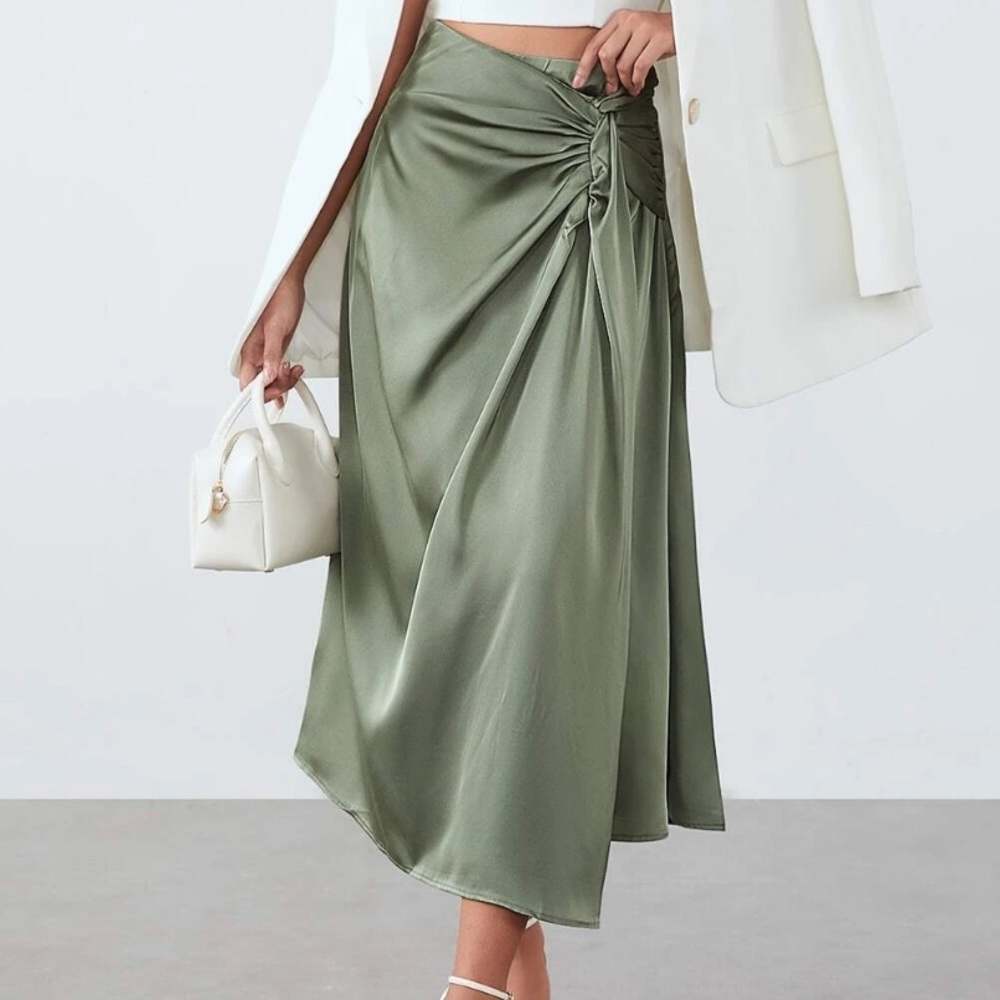 Sage Green Satin Long Skirt